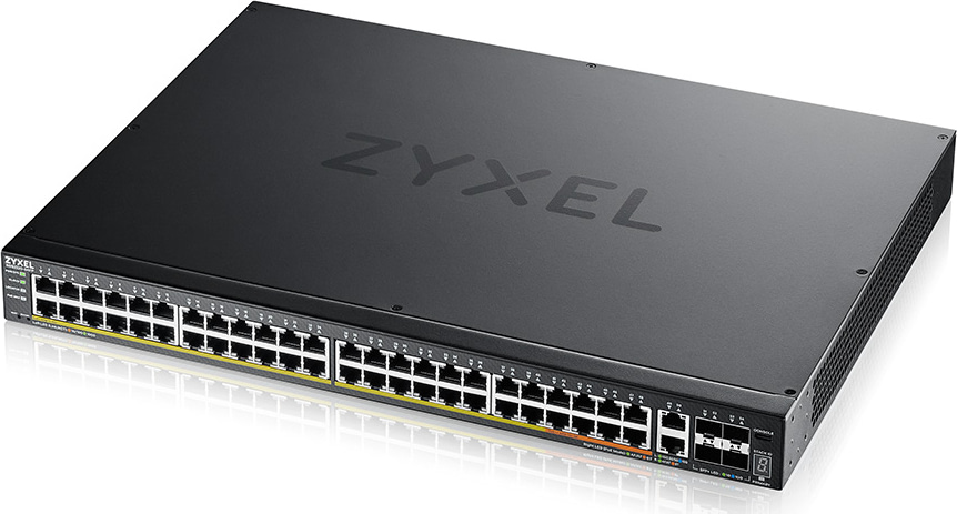 ZyXEL XGS2200 series L3 access switch, 960W PoE, 40*PoE+/10*PoE++, 48*1G RJ45, 2*10MG RJ45, 4*10G SFP+ uplink, including 1 year Nebulaflex Pro