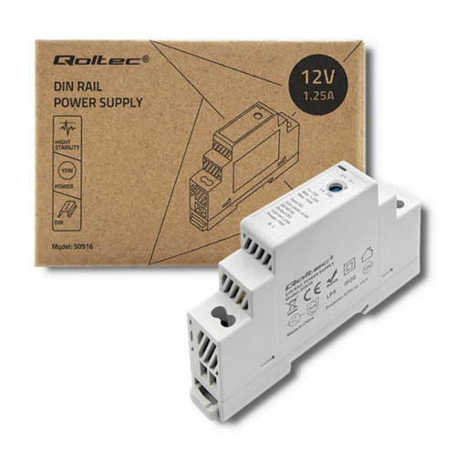 Qoltec DIN rail power supply | 15W | 12V | 1.25A | gray