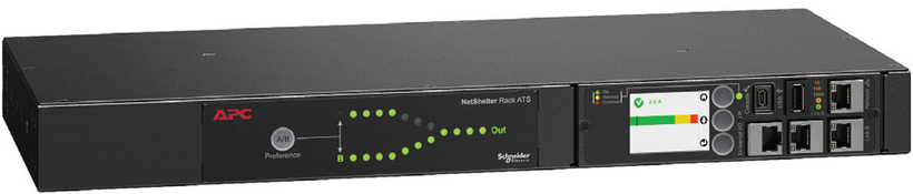 APC NetShelter rack automatic transfer switch, 1U, 16A, 230V, 2*C20 in, 8*C13, 1*C19 out, 50/60Hz