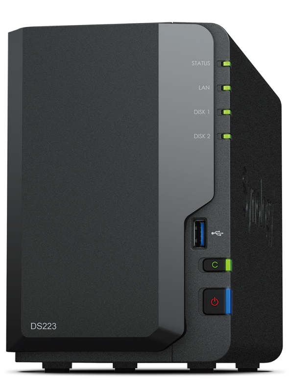 Synology DS223 up to 2 HDD/SSD Hot-Swap, RTD1619B, CPU 1.7 GHz, 2GB DDR4, RAID Basic, JBOD, RAID 0, RAID 1, 1*1GbE/3*USB 3.2Gen1, 1*Fan 92mm*92mm