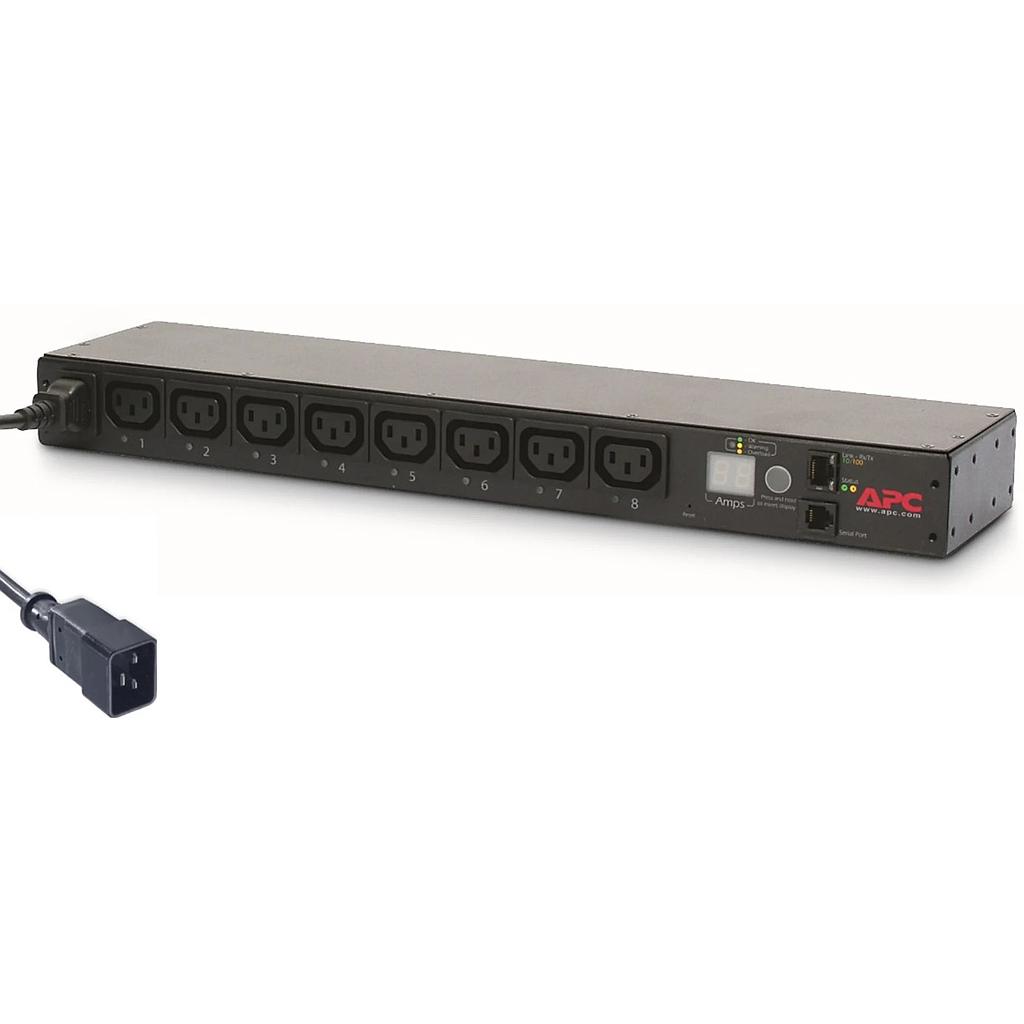 APC NetShelter switched rack PDU, 1U, 1PH, 3.7kW 230V 16A or 3.3kW 208V 16A, *8 C13 outlets, C20 cord