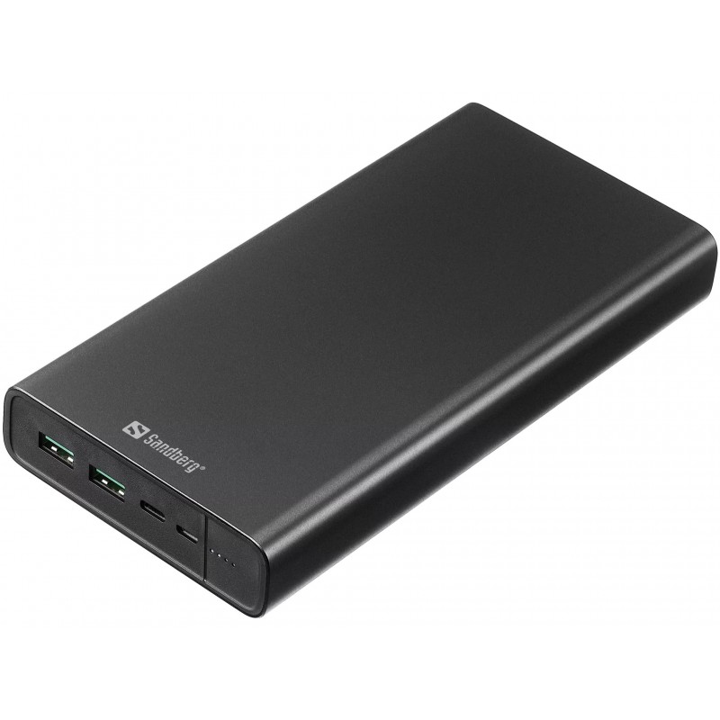 Sanberg akupank USB-C PD 100W 38400 mAh/142Wh lithium-ion, Micro-USB input: 5V/3A, 9V/2A, 12V/1.5A; USB-C input: 5V/3A, 9V/3A, 12V/3A, 15V/3A, 20V/5A (100W max) / USB-C output: 5V/2.4A, 9V/3A, 12V/3A, 15V/3A, 20V/5A (100W max); USB-A output 1: 5V/3A, 9V/3A, 12V/1.5A; USB-A output 2: 5V/3A, 9V/3A, 12V/1.5A 