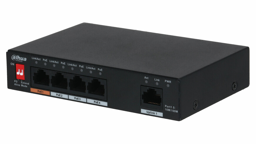 Dahua PFS3005-4ET-60-V2 unmanaged desktop 5-port switch with 4-port PoE (60W)