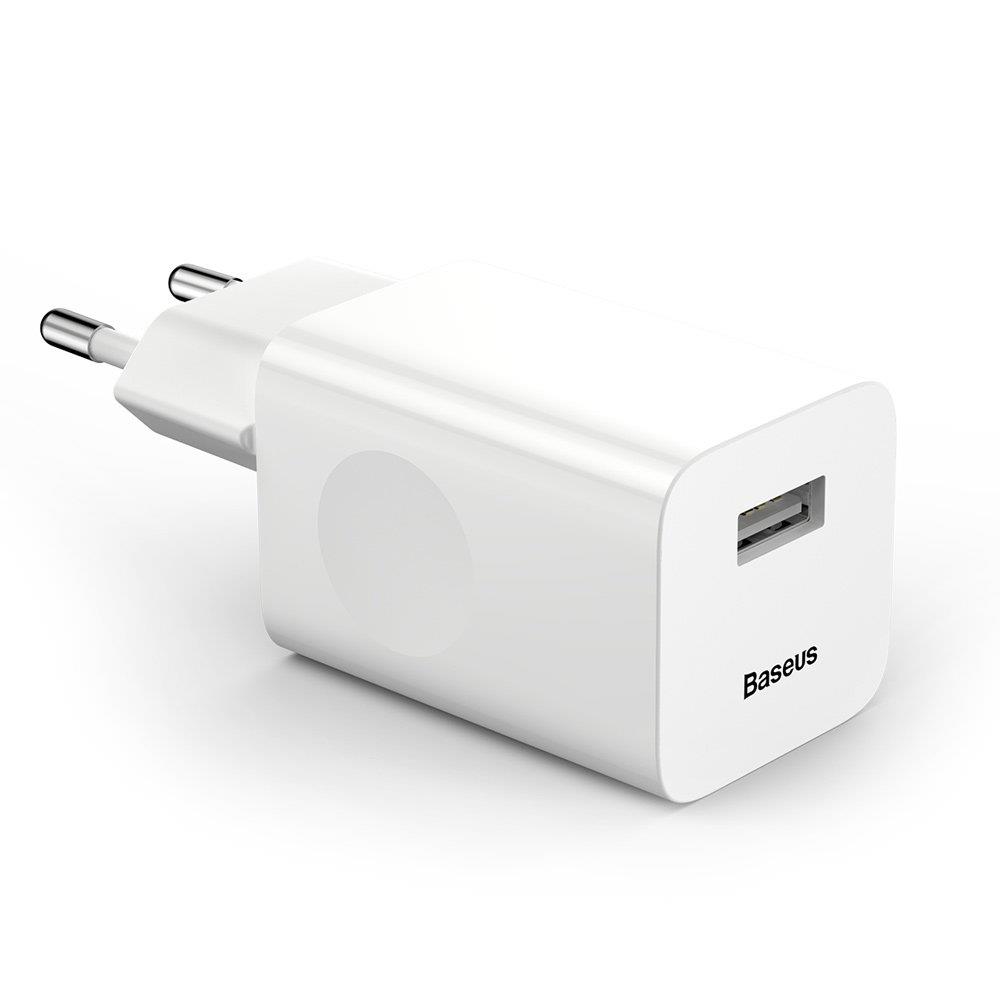 Baseus USB kiirlaadija, in 100-240V AC, out 3.6V-8V/3A, 12V/2A USB-A, QC 3.0, 24W max, valge