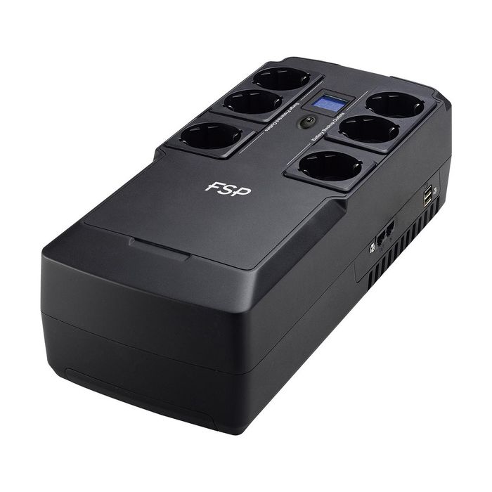 Off-line UPS FSP NanoFit 800 800VA/480W, 3*Schuko AC battery backup &amp; surge protected outlets + 3*Schuko AC surge protected outlets, 2*USB power 5V/1A, aku 12V/5Ah, touch LCD