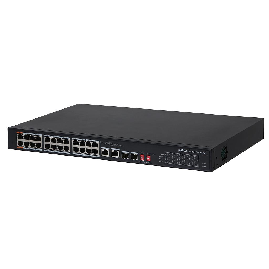 Dahua PFS3226-24ET-240 mittemanageeritav PoE switch, 24*100Mbps + 2*1000Mbps + 2*1000Mbps Base-X