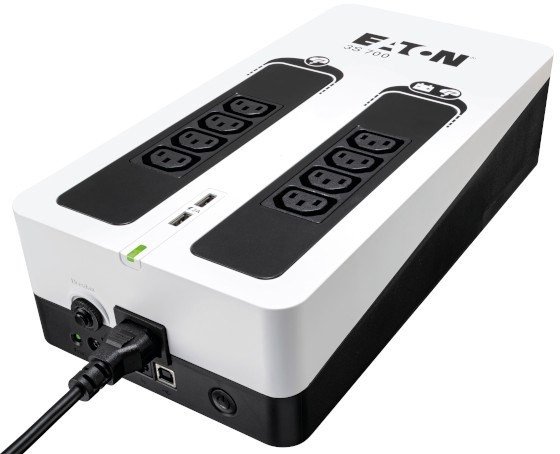 Eaton 3S Gen2 off-line UPS IEC, 700 VA, 420 W, input: C14, outputs: (4) C13, (4) C13 surge only, USB Communication, USB charge (2), tower