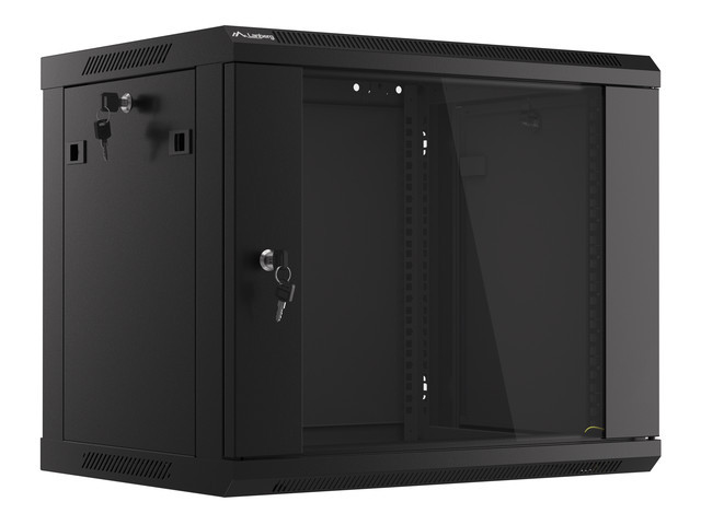 19&quot; wall-mount rack cabinet Lanberg, 9U/600*600 with glass door V2, black, for self assembly (flat pack)