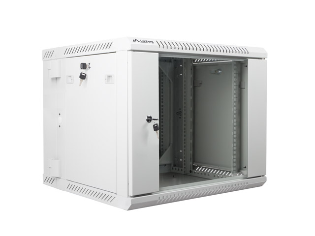 19&quot; wall-mount double section rack cabinet Lanberg, 9U/600*600 with glass door, grey, for self assembly (flat pack)