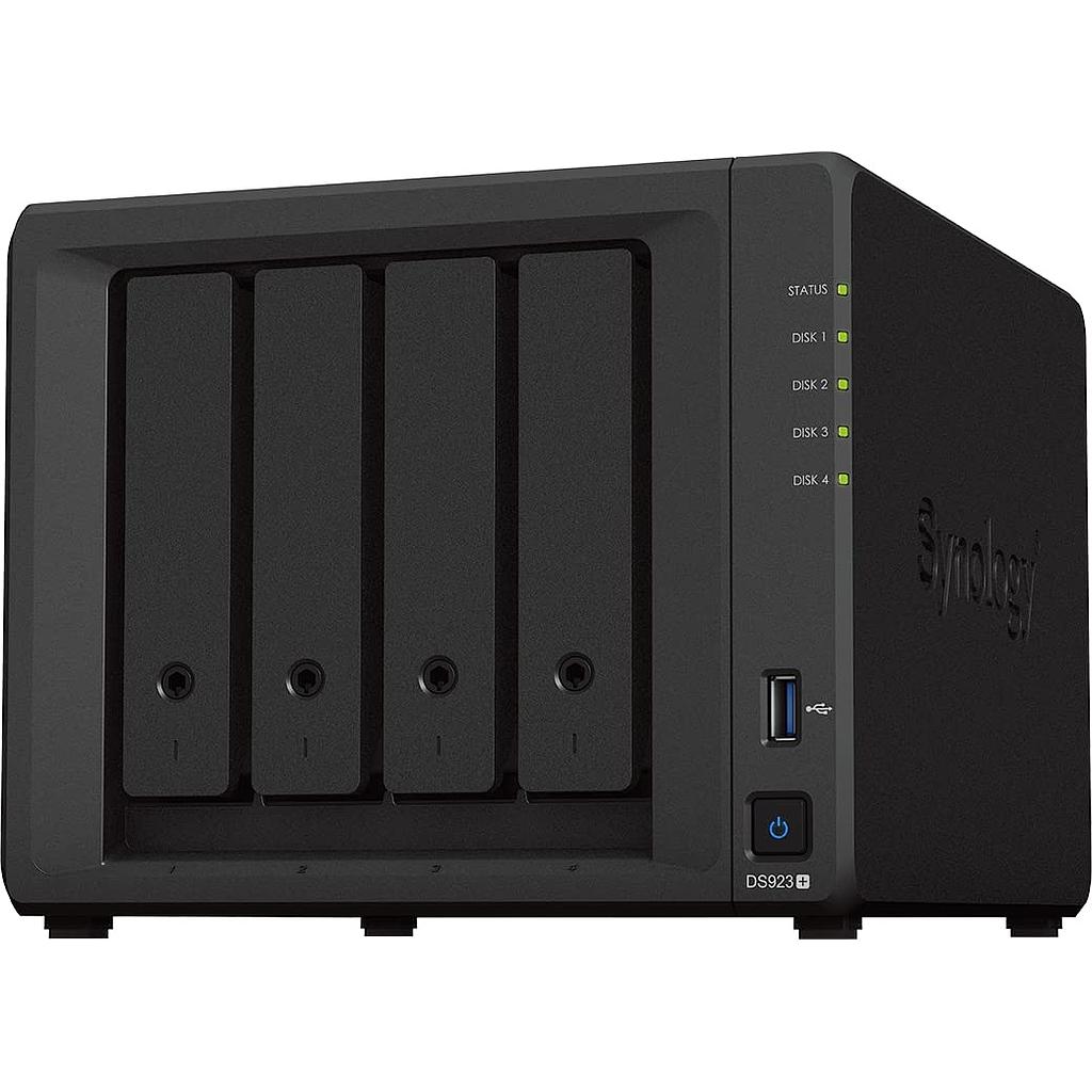 Synology 4-bay DS923+ up to 4 HDD/SSD Hot-Swap, Ryzen R1600 2.6GHz, 4GB, 2*1GbE, 2*USB3.2, 1*eSATA