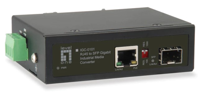 IGC-0101 RJ45 to SFP Gigabit Industrial Media Converter, 1 PoE output