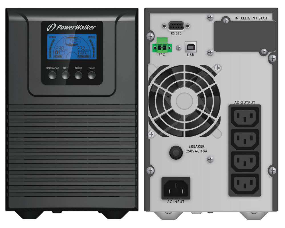 PowerWalker VFI 1000 TG on-line UPS 1000VA/900W, 4*IEC, USB/RS-232, tower, EPO, LCD