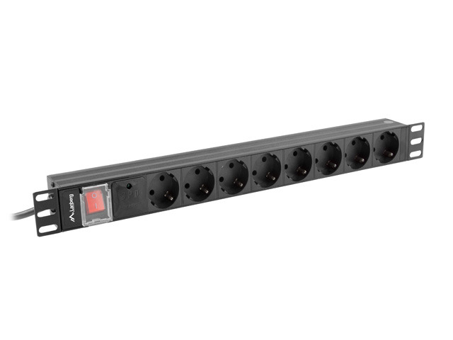 Lanberg PDU 19&quot; 1U 16A 8*Schuko outpit, 1*Schuko input, 2m, black