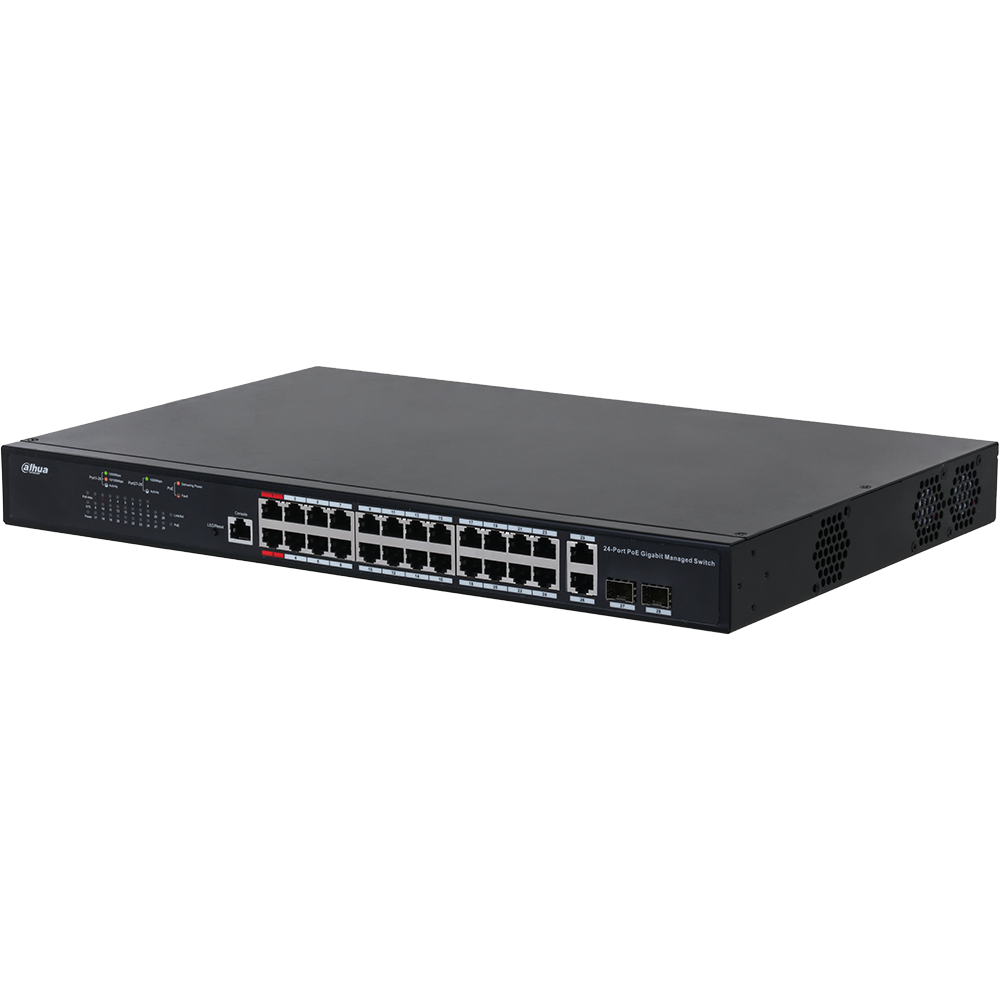 Dahua PFS4226-24GT-370 manageeritav PoE switch 24*Gbps + 2*Gbps combo, 370W PoE budget