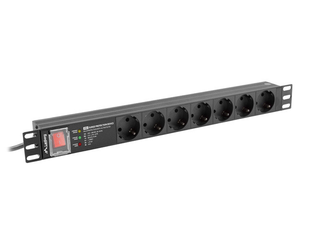 Lanberg rack PDU Pro 19inch 1U 16A 7*Shuko 2m black, SPD-3MP