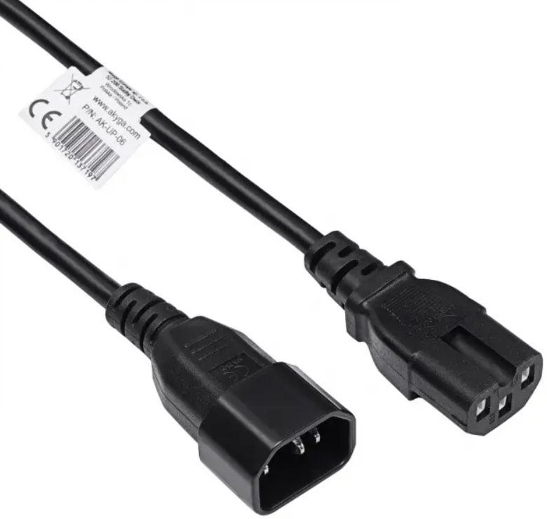 Power cable IEC C14 male, IEC C15 female; PVC; 1.8m; black; 3G1mm2; 10A