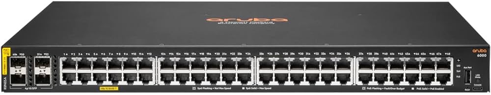 HPE Aruba Networking CX 6000 48G Class4 PoE 4SFP 370W switch