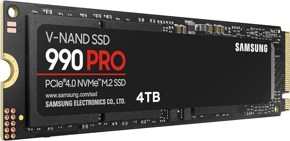 Samsung 990 PRO NVMe M.2 SSD, 4TB, PCIe 4.0, 7450MB/s read, 6900MB/s write