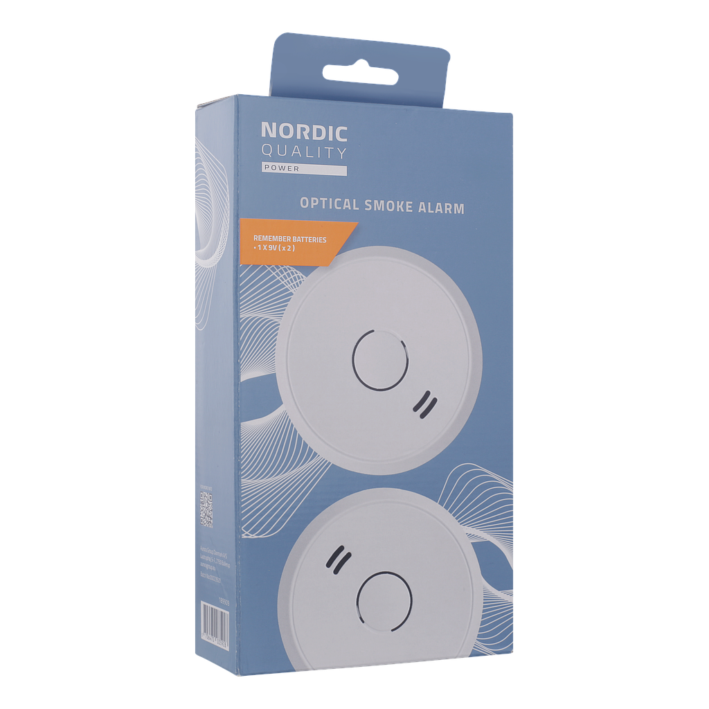 Nordic Quality smoke alarm, optical sensor, 2 pcs.