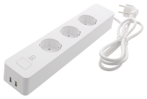 Deltaco smart branch socket, 3*CEE 7/4, USB-A 2A, white