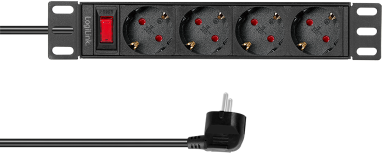 LogiLink plug socket strip, 4 Schuko sockets, 230VAC, 16A, black, 2m, IP20