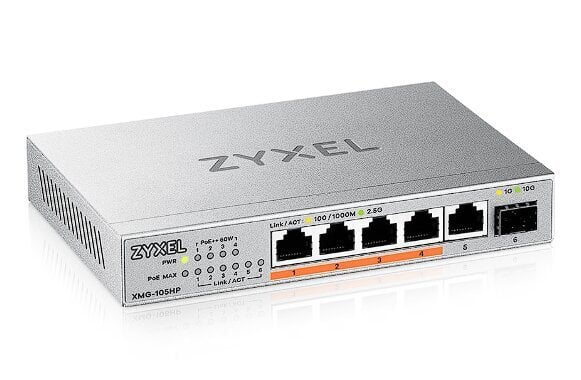 ZyXEL 5-port PoE 2.5G multi-Gig unmanaged switch @ 70W with 4*PoE++(60W) | 1*10G SFP+