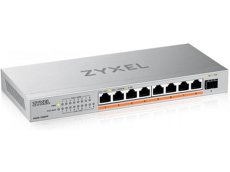 ZyXEL 8-port PoE 2.5G multi-Gig unmanaged switch @ 100W with 8*PoE++(60W) | 1*10G SFP+