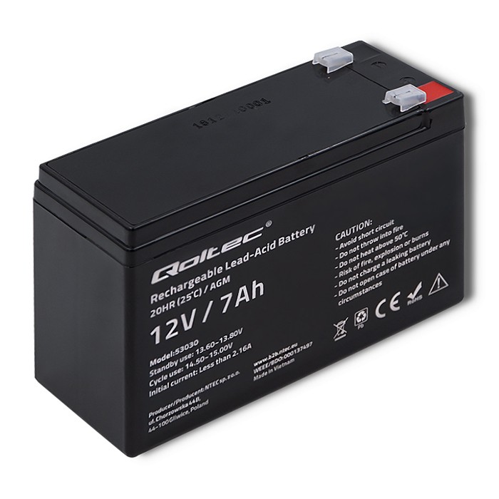 Qoltec 53030 gel battery 12V 7Ah max.72A AGM