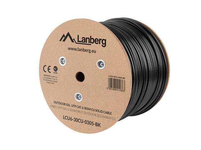 Lanberg UTP solid gel. cable, CU, Cat6, 305m, black