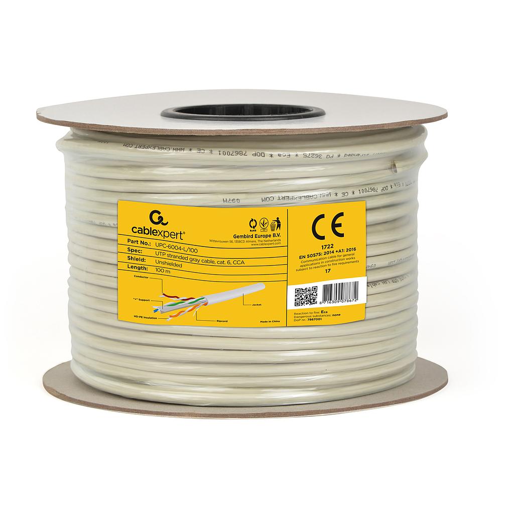 Gembird UTP stranded cable, cat6, CCA 100m, grey