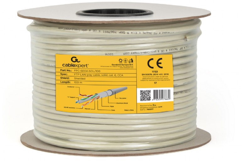 Gembird FTP foil shielded solid cable, Cat6, CCA, 100m, grey