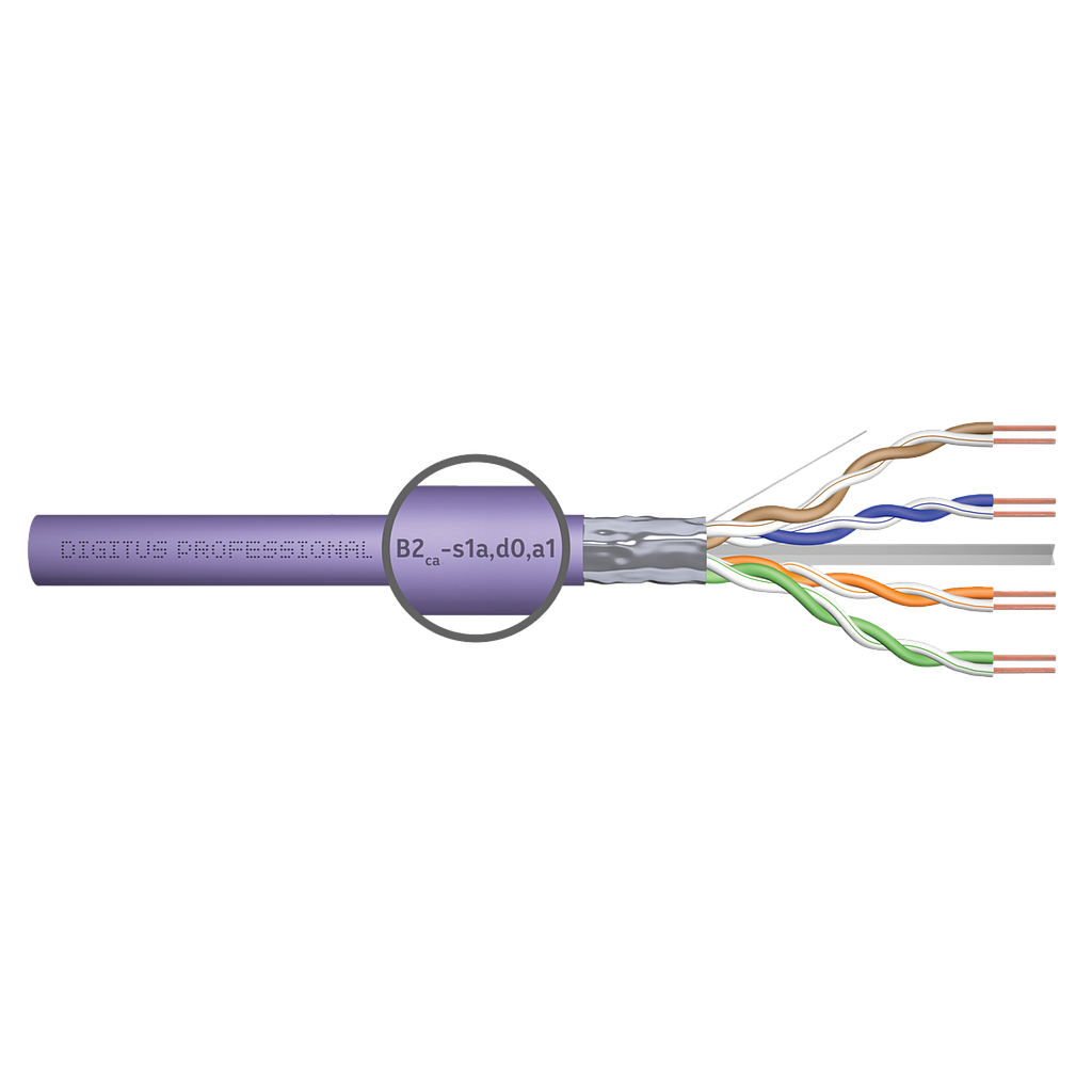 Digitus Installation cable Cat6 U/UTP B2ca solid wire AWG 23/1 LSOH 100m violet foiled