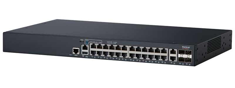 Ruckus ICX 7150 switch, 24*10/100/1000 ports, 2*1G RJ45 uplink-ports, 4*1G SFP uplink-ports upgradable to up to 4*10G SFP+ with license, basic L3 (static routing &amp; RIP)