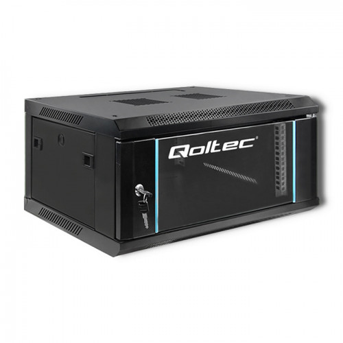 Qoltec 19" wall-mount rack cabinet 4U 600*280*450, with glass door, black
