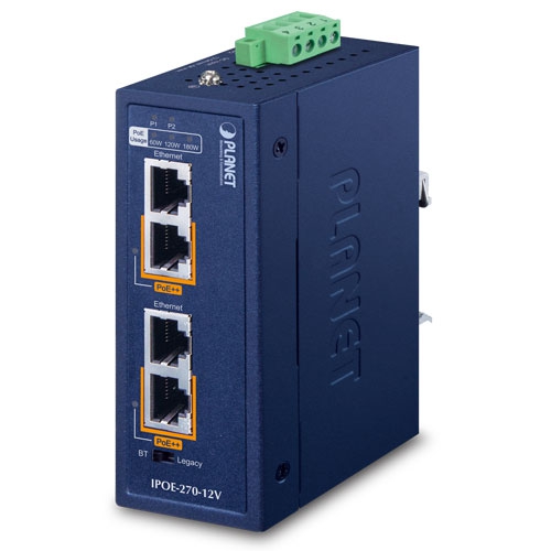 Planet industrial 2-port multi-Gigabit 802.3bt PoE++ injector hub