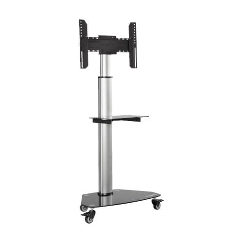 Eaton premier rolling TV cart for 37” to 70” displays, black glass base and shelf, locking casters