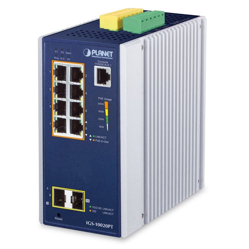 Planet industrial 8-port 10/100/1000T 802.3at PoE + 2-port 1G/2.5G SFP managed switch