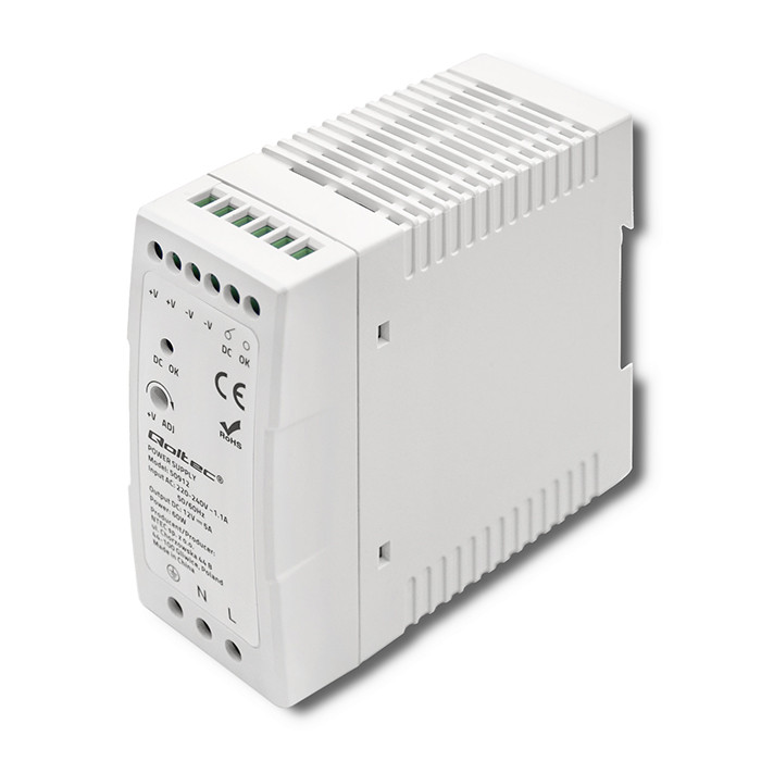 Qoltec DIN rail power supply, 12V, 5A, 60W, white, slim