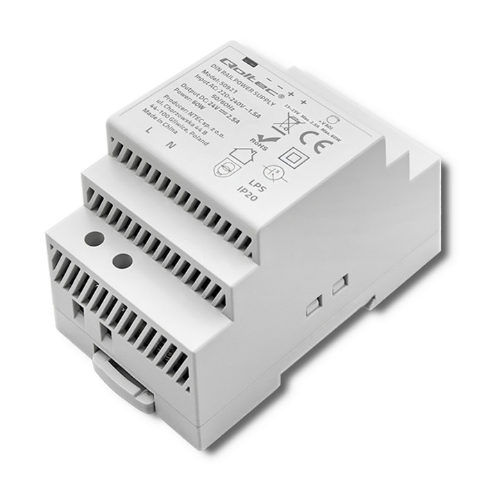 Qoltec DIN rail power supply, 24V, 2.5A, 60W, gray