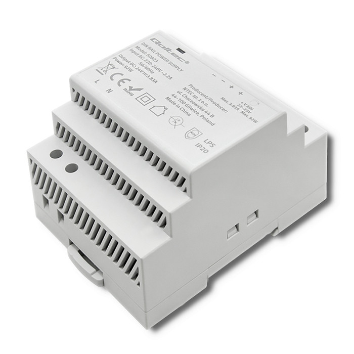Qoltec DIN rail power supply, 24V, 3.82A, 92W, gray