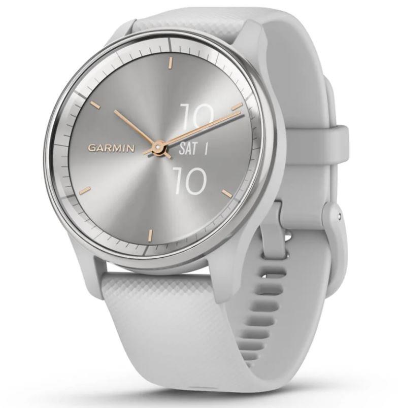 Garmin vívomove® trend silver stainless steel bezel with mist grey case and silicone band